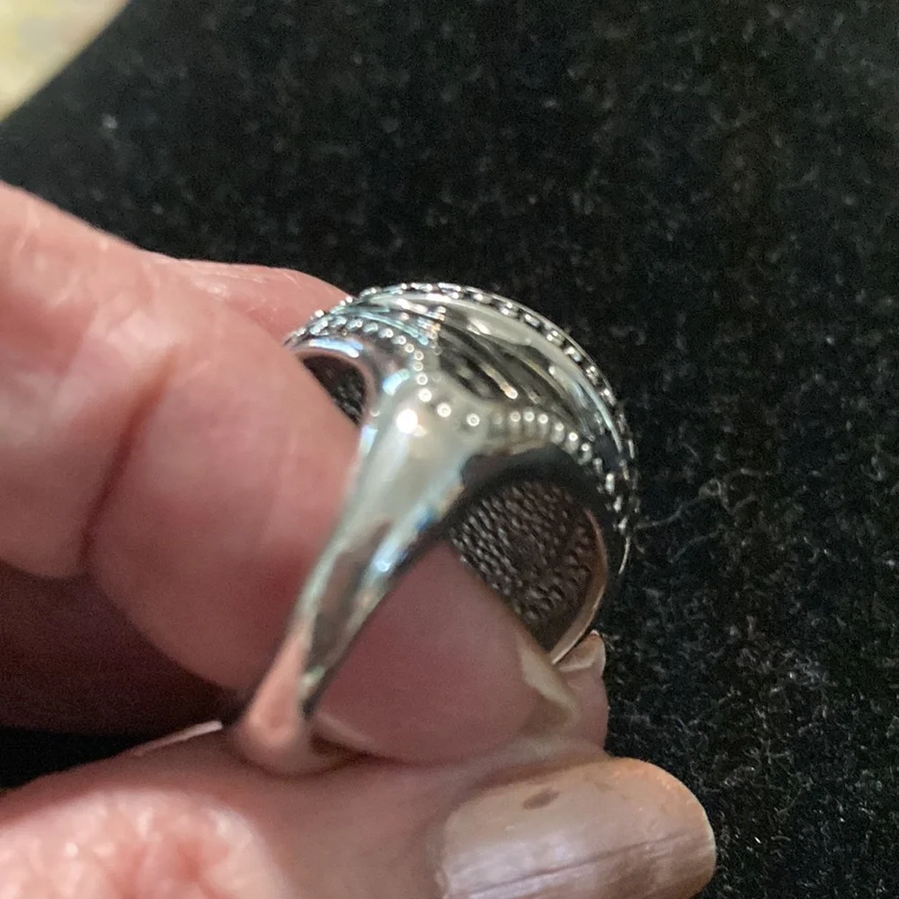 Women zebra design Silver Tone & black Statement Ring